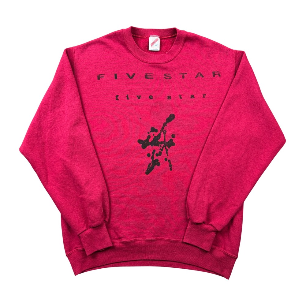 Vintage Jerzees Five Star Graphic Sweatshirt Red Made in USA Mens Large 90s